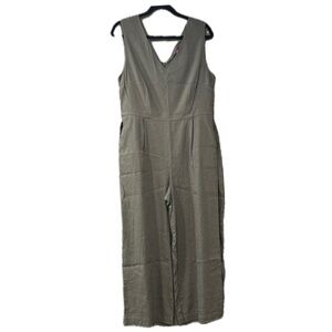 Vince Camuto Olive Green Linen-Blend Wide Leg Jumpsuit - Size 12